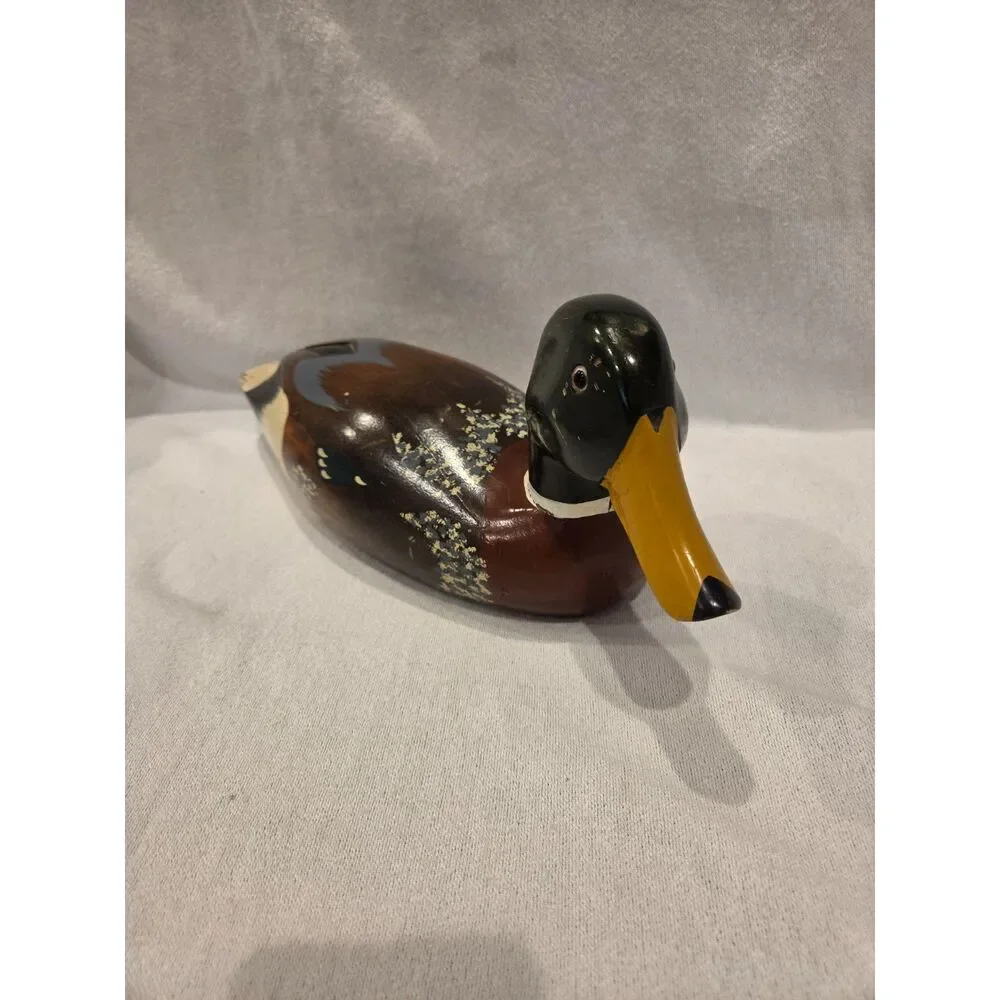 Vintage Hand Carved Wooden Duck Decoy Mallard Drake Painted Rustic Cabincore
